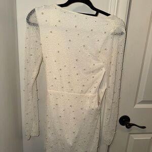 Oh Polly White Pearl Long Sleeve Dress
